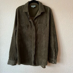 Skies are Blue Corduroy Button Up Shirt Jacket Olive Green Size Medium